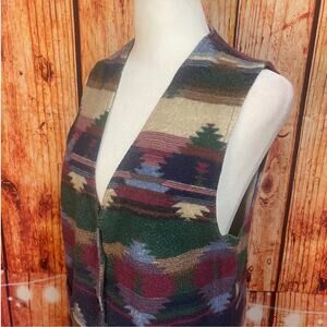 Vintage Bonkers aztec print vest women's size Medium Made in USA cotton/poly 90s